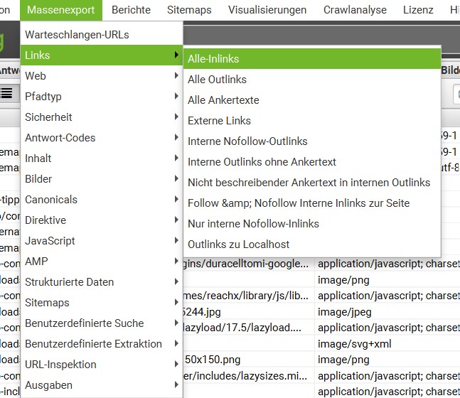 Screaming Frog - Massenexport