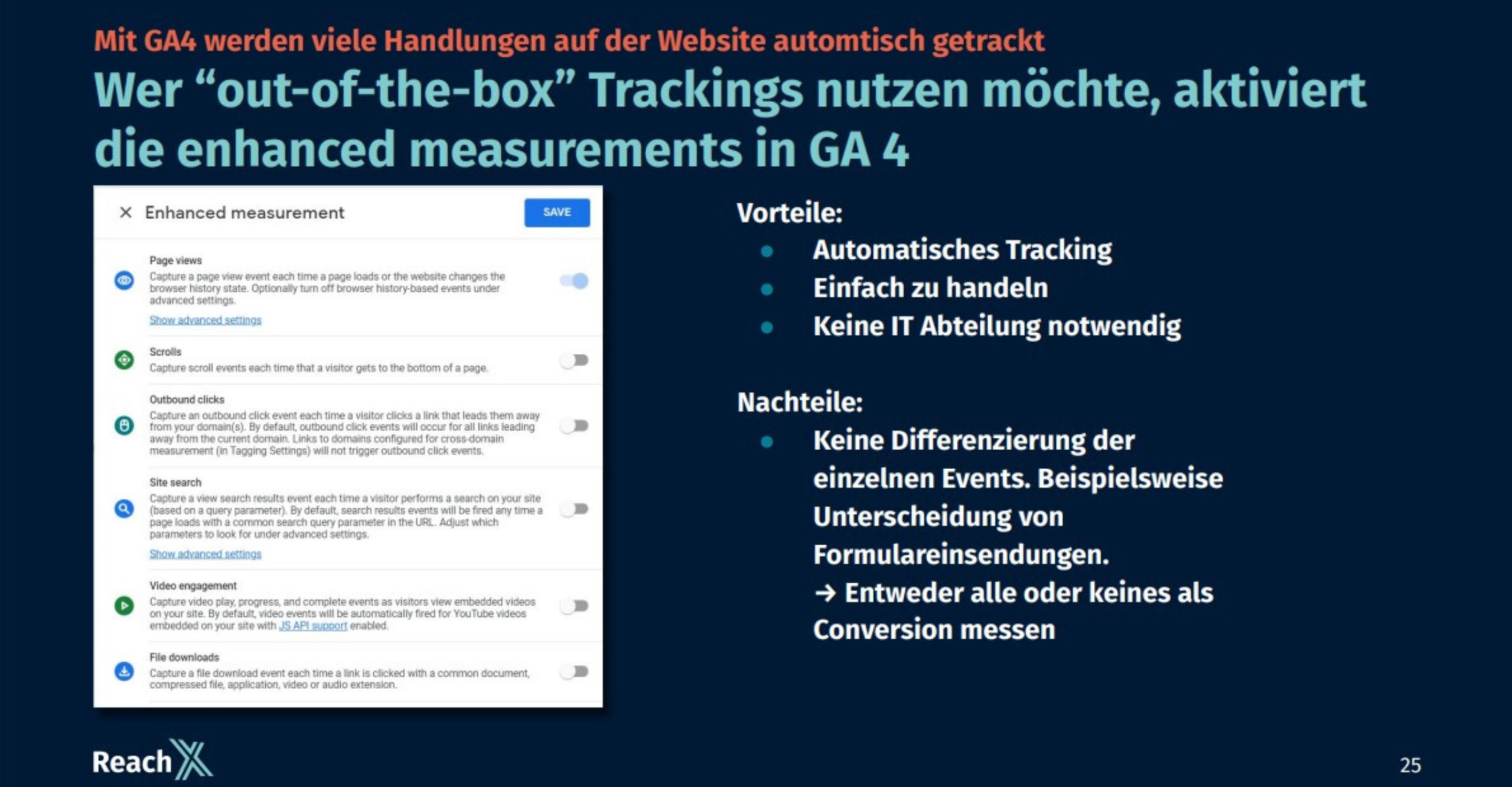 Eine Folie der Präsentation von Sascha zum Thema GA4.