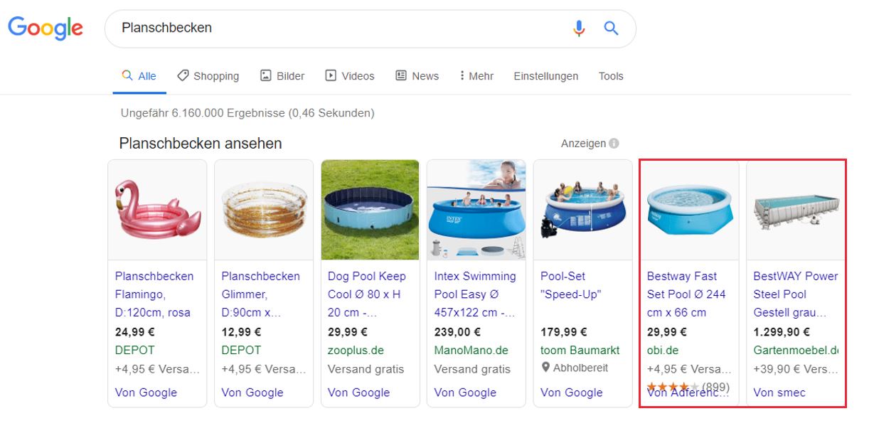 CSS-Ergebnisse in Google-Shopping