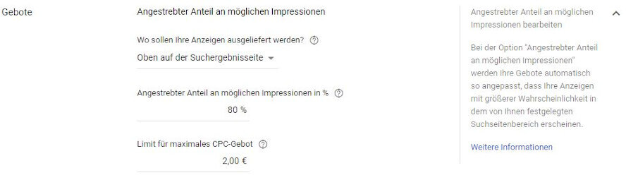 Neue Gebotsstrategie zum Impressionsanteil in Google Ads