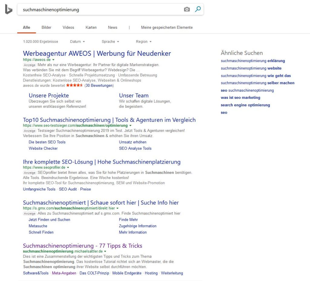 bing als suchmaschine