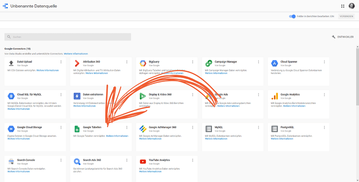 Die Google Connectors in Google-Data-Studio.