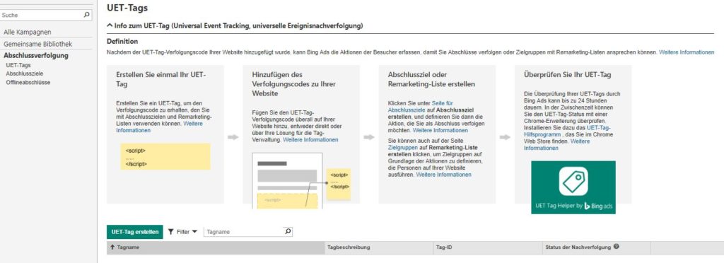 Abschlussverfolgung in Bing Ads