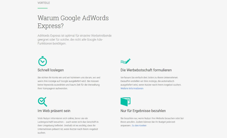 Vorteile Google AdWords Express
