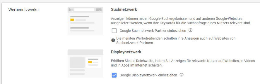 Display-Auswahl in Search-Kampagnen