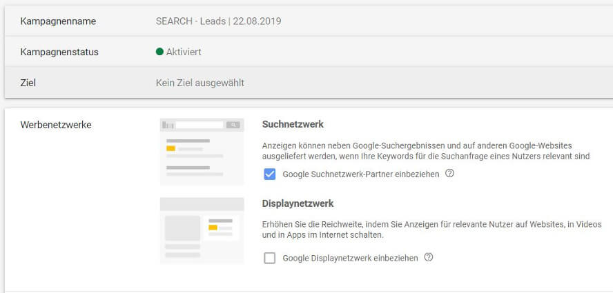 Auswahl Suchnetzwerkpartner in Search-Kampagnen