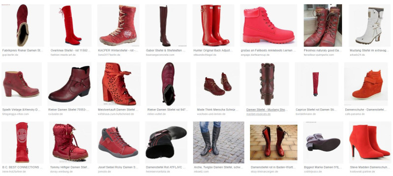 Beispielhafte Google-Shopping-Ergebnisse Damenstiefel