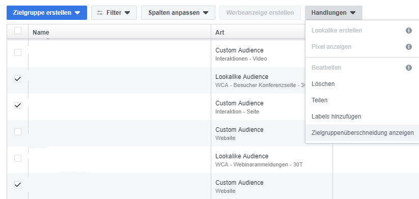 Zielgruppenüberschneidungen anzeigen lassen